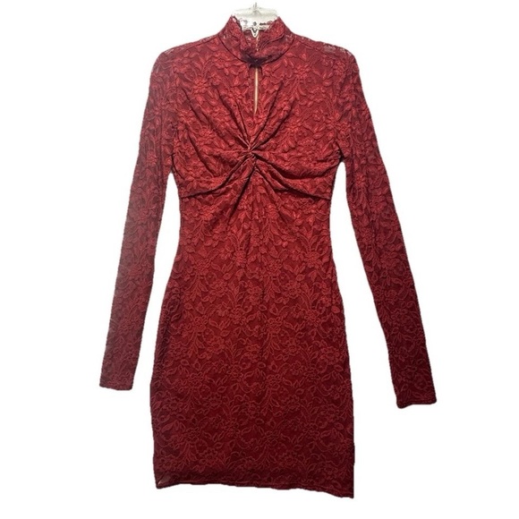 Moda International Dresses & Skirts - deep red lace long sleeve dress size XS